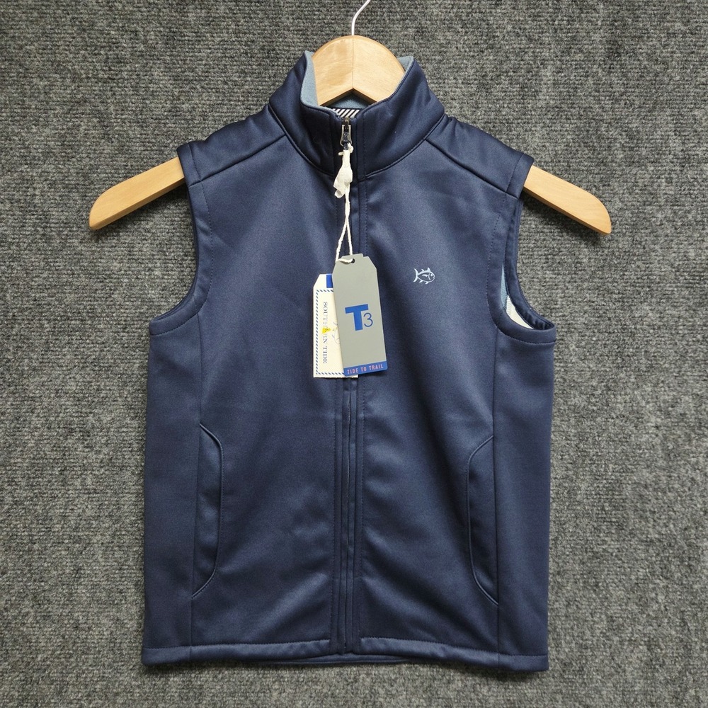 Southern Tide Boys Small 6-7 Navy Blue Breakwater Perf Vest Fleece Lined Preppy
